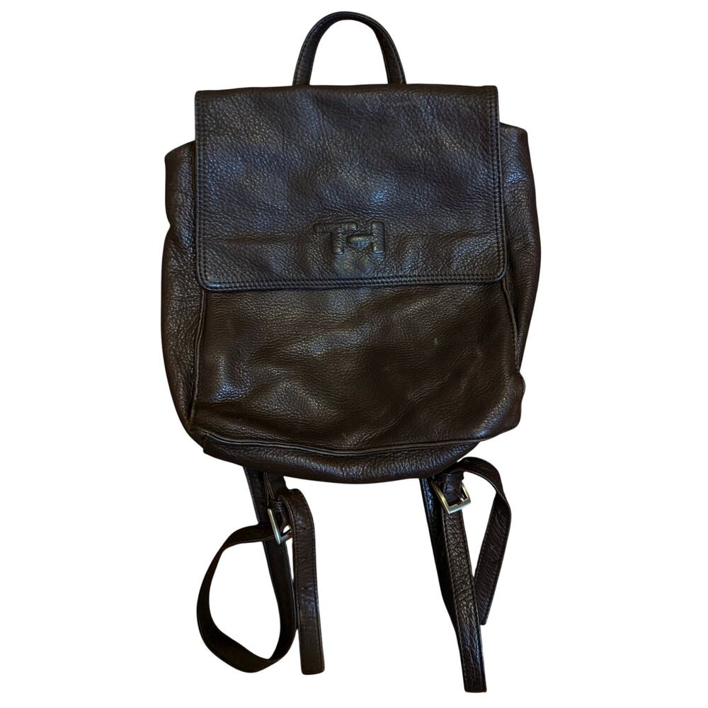 Tommy Hilfiger vintage leather mini backpack flap top adjustable straps brownl
